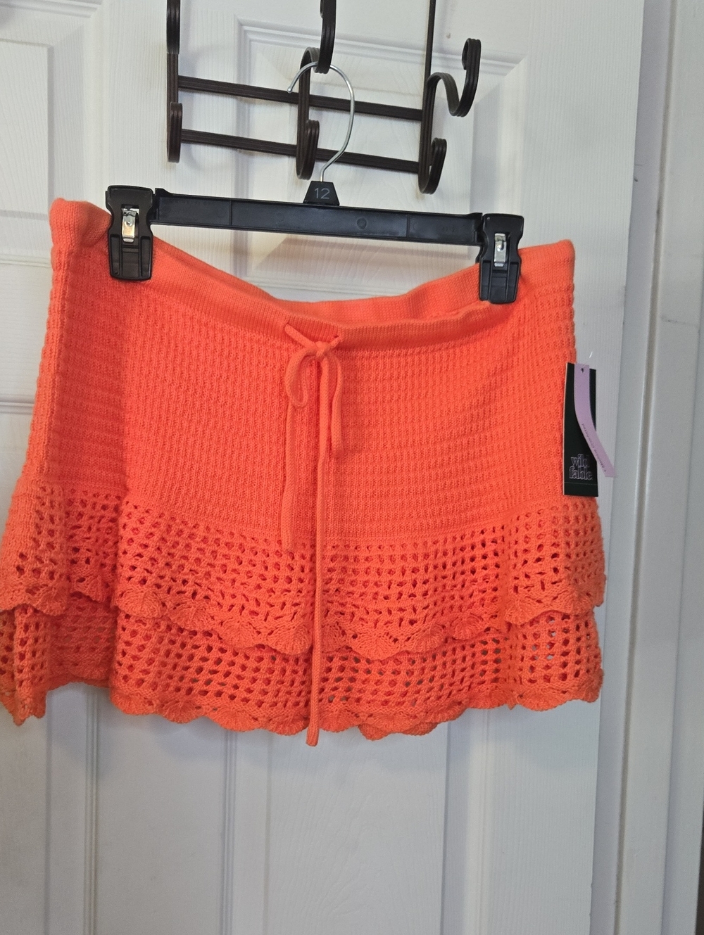 Women's Crochet Tiered Mini Skirt - Orange